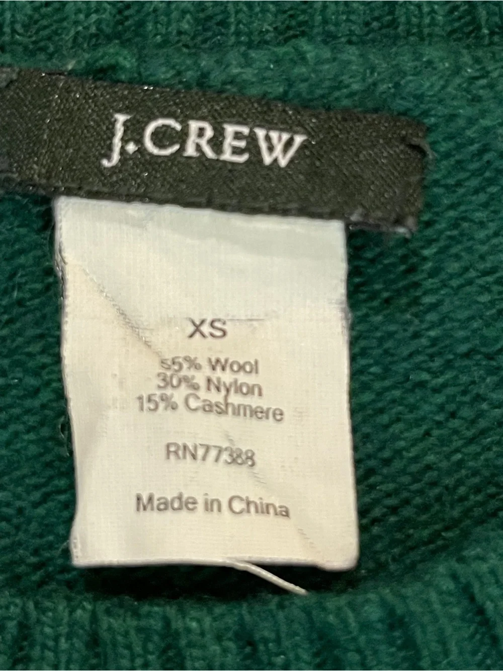 J.Crew XS Cashmere Blend Wool Sweater Green Button Shoulder Preppy